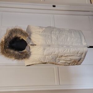 Sierra Designs Beige hooded vest size XL faux fur trim zip up